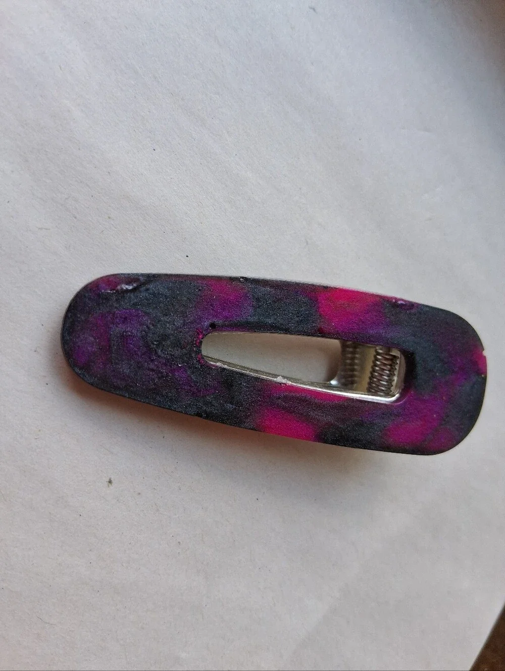 5/$25 Hand Crafted Pink and Black Snap Hair Clip